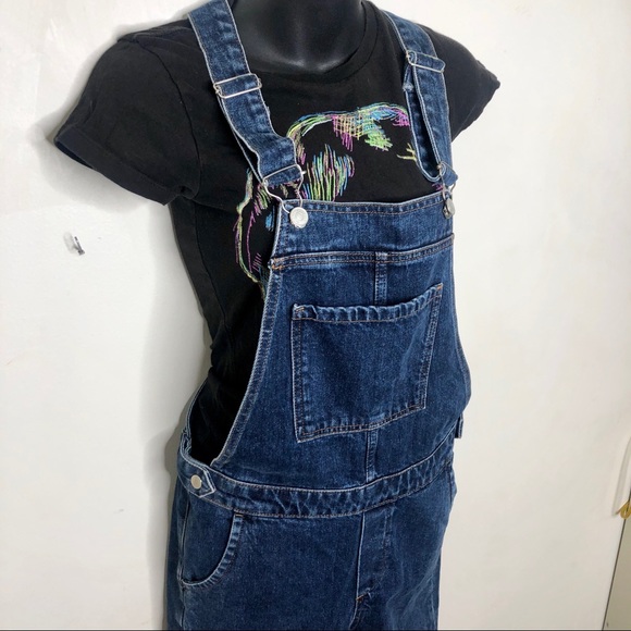 Topshop moto medium wash bib overalls size 4 - Picture 3 of 8